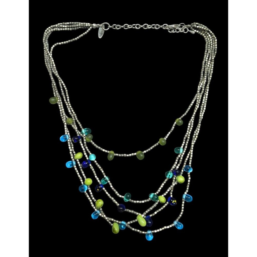 NY & Company Cool Tone Multilayer Glass Beaded Necklace